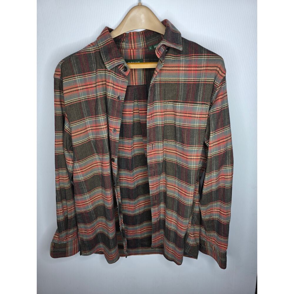 Orvis Men’s Large Plaid Button-Up Shirt Luxury Cotton & Merino Blend Earth Tones